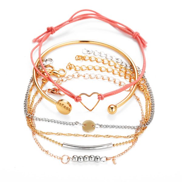 Two Tone Open Heart Bracelet Set Sale