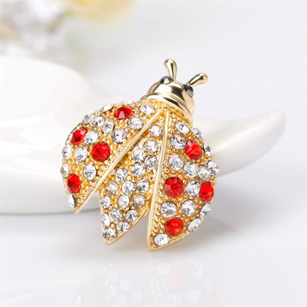 Cubic Zirconia & 18K Gold-Plated Ladybug Brooch Online Sale