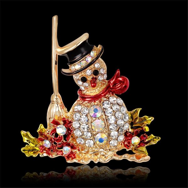 Cubic Zirconia & 18K Gold-Plated Snowman Broom Brooch Sale