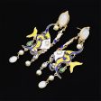 Yellow & Blue Enamel 18K Gold-Plated Fish Drop Earrings For Sale