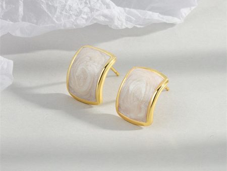 White Enamel & 18K Gold-Plated Curved Face Stud Earrings Hot on Sale