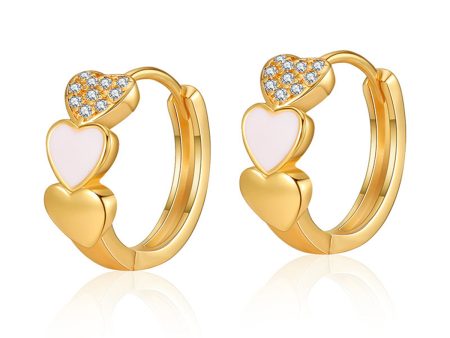 White Enamel & Cubic Zirconia Heart Stack Huggie Earrings on Sale