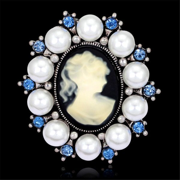 Blue Cubic Zirconia & Silver-Plated Cameo Brooch For Discount