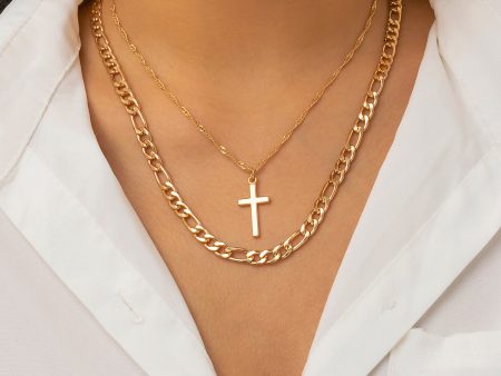 18K Gold-Plated Cross Pendant Necklace Set Online Sale