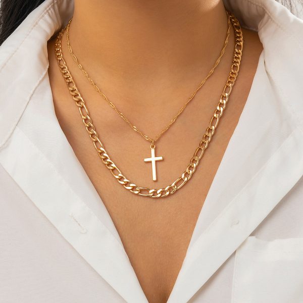 18K Gold-Plated Cross Pendant Necklace Set Online Sale