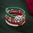 Green & Red  Merry   Joy  Beaded Stretch Bracelet Set For Cheap