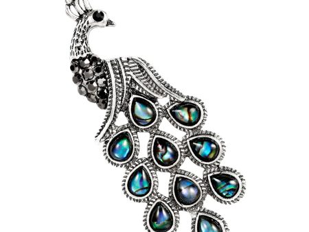 Abalone Shell & Cubic Zirconia Silver-Plated Peacock Brooch Online now