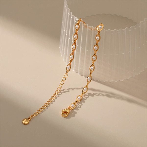 White Pearl & 18K Gold-Plated Eye Chain Bracelet Sale