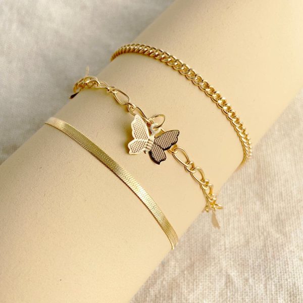 18K Gold-Plated Butterfly Charm Bracelet Set Cheap