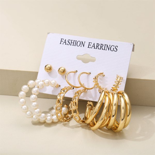 Pearl & 18K Gold-Plated Hoop Earring Set on Sale