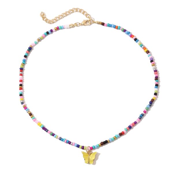 Yellow & Red Multicolor Howlite Butterfly Pendant Necklace Cheap