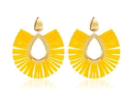 Yellow Raffia & 18K Gold-Plated Tassel Drop Earrings Supply