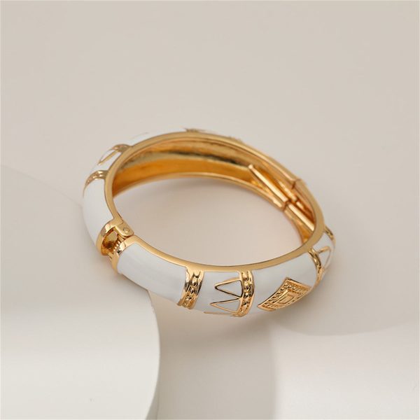 White Enamel & 18K Gold-Plated Rhombus Bangle Supply