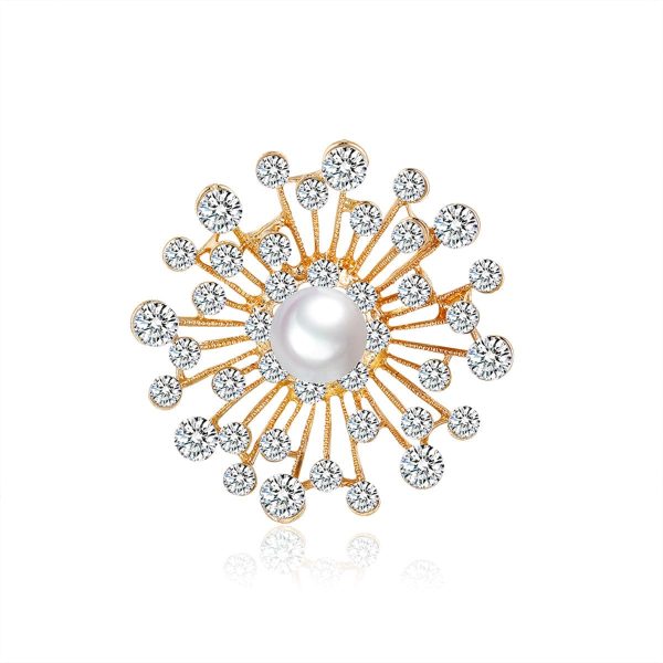 Clear Cubic Zirconia & Pearl 18K Gold-Plated Firework Brooch Online