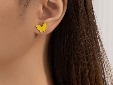 Yellow Enamel & 18K Gold-Plated Butterfly Stud Earrings Discount