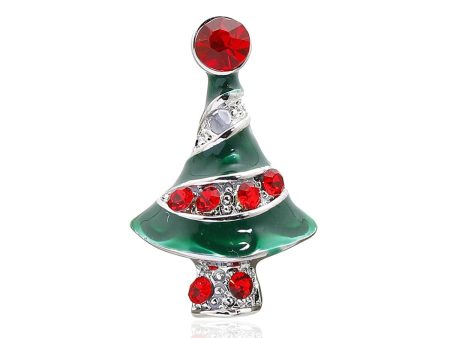 Red Cubic Zirconia & Green Enamel Embellished Holiday Tree Brooch Online Sale