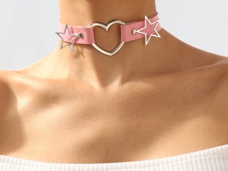 Pink Polystyrene & Silver-Plated Star Heart Choker Necklace Online