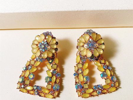 Yellow Cubic Zirconia & 18K Gold-Plated Flower Drop Earrings Fashion