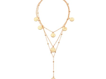 18K Gold-Plated  Capricorn  Coin Layered Lariat Necklace Supply