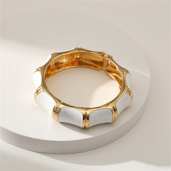 White Enamel & 18K Gold-Plated Bamboo Bangle For Cheap