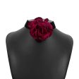 Red Polyster & Silver-Plated Rose Choker Necklace Fashion