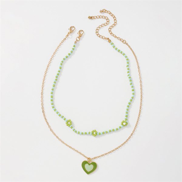 Green Howlite & Enamel 18K Gold-Plated Mum Chain Heart Pendant Necklace Set Hot on Sale