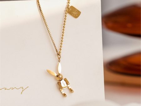 18K Gold-Plated  Luck  Rabbit Rectangle Pendant Necklace on Sale