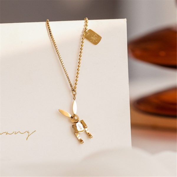 18K Gold-Plated  Luck  Rabbit Rectangle Pendant Necklace on Sale