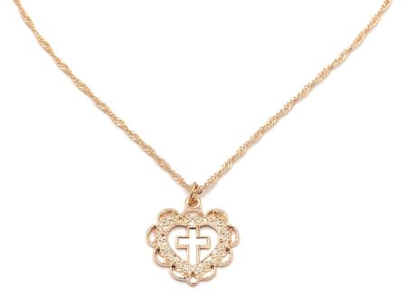 18K Gold-Plated Cross Floral Heart Pendant Necklace For Cheap