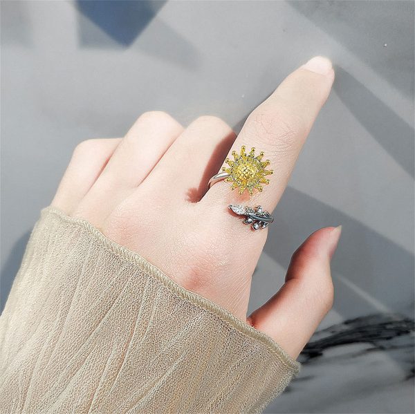 Yellow Crystal Two-Tone Rotating Sunflower Bypass Ring For Discount