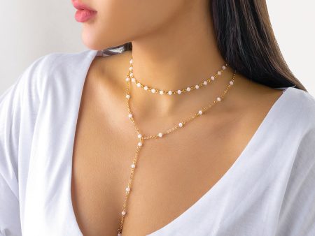 White Acrylic & 18K Gold-Plated Y-Necklace Set For Sale