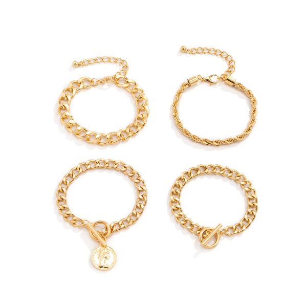 18K Gold-Plated Coin Toggle Chain Bracelet Set Fashion