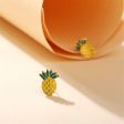 Yellow & Green Enamel Pineapple Stud Earrings Fashion