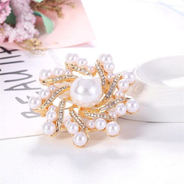 Clear Cubic Zirconia & Pearl 18K Gold-Plated Vortex Brooch Hot on Sale