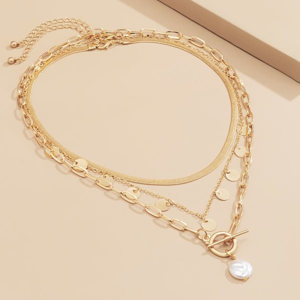 Pearl & 18K Gold-Plated Sequin Necklace Set Cheap