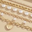 Pearl & Cubic Zirconia 18K Gold-Plated Heart Bracelet Set Supply