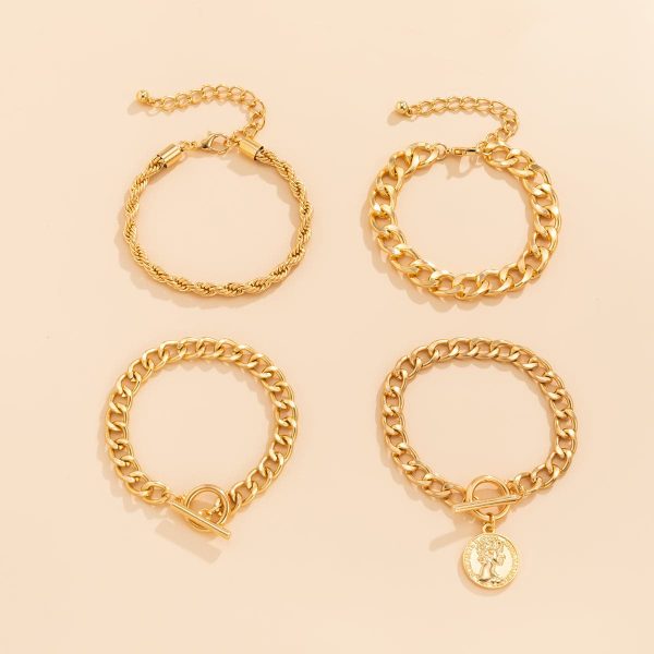 18K Gold-Plated Coin Toggle Chain Bracelet Set Fashion