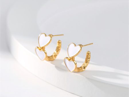 White Enamel & 18K Gold-Plated Heart Huggie Earrings Supply