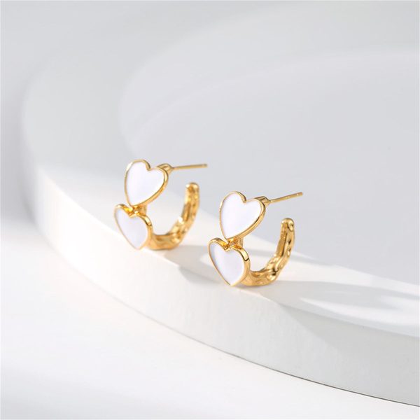 White Enamel & 18K Gold-Plated Heart Huggie Earrings Supply