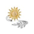 Yellow Crystal Two-Tone Rotating Sunflower Bypass Ring For Discount