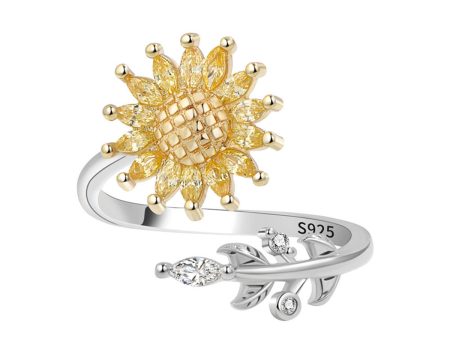 Yellow Crystal Two-Tone Rotating Sunflower Bypass Ring For Discount