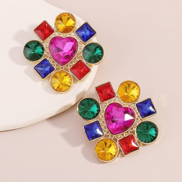 Rose Multicolor Crystal & 18K Gold-Plated Heart Stud Earring Cheap