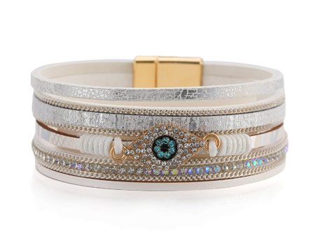 White Polystyrene & Cubic Zirconia 18K Gold-Plated Eye Layered Bracelet on Sale