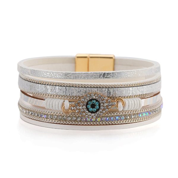 White Polystyrene & Cubic Zirconia 18K Gold-Plated Eye Layered Bracelet on Sale