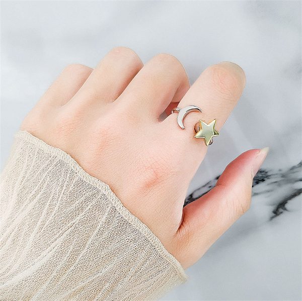 Two Tone Star & Moon Rotatable Open Ring Hot on Sale