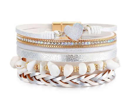 White Polystyrene & Cubic Zirconia Heart Layered Bracelet Fashion