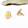 Yellow & White Resin Sunflower Stud Earrings on Sale