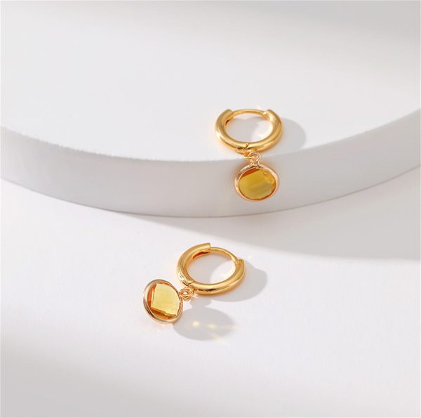 Yellow Crystal & 18K Gold-Plated Round Huggie Earrings For Sale