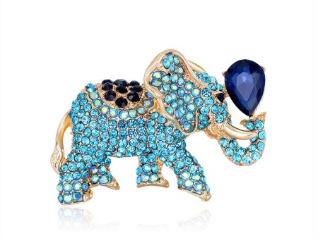 Blue Cubic Zirconia & Crystal Elephant Drop Brooch Fashion