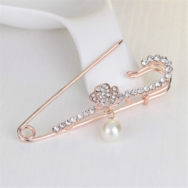 Cubic Zirconia & 18K Gold-Plated Safety Pin Brooch Discount